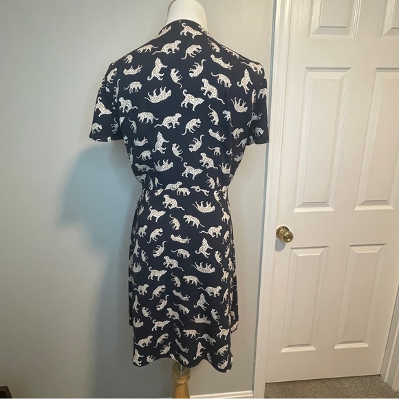 J. Crew Cheetah Print Wrap Dress Navy 6 - Picture 2 of 7